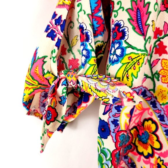 Glam Off the Shoulder Neon Paisley Blouse Size Small - Picture 4 of 6